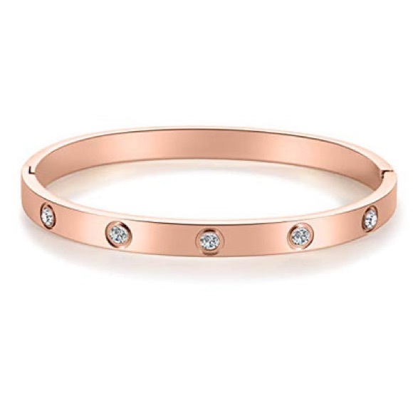 Jewelry - New Elegant Rose Gold Stainless Steel Luxury High-End White Sapphire Bangle